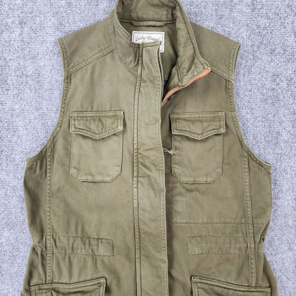 Lucky Brand Vest Womens XS Green Full Zip Button Military Style Cargo Pockets - Picture 7 of 16